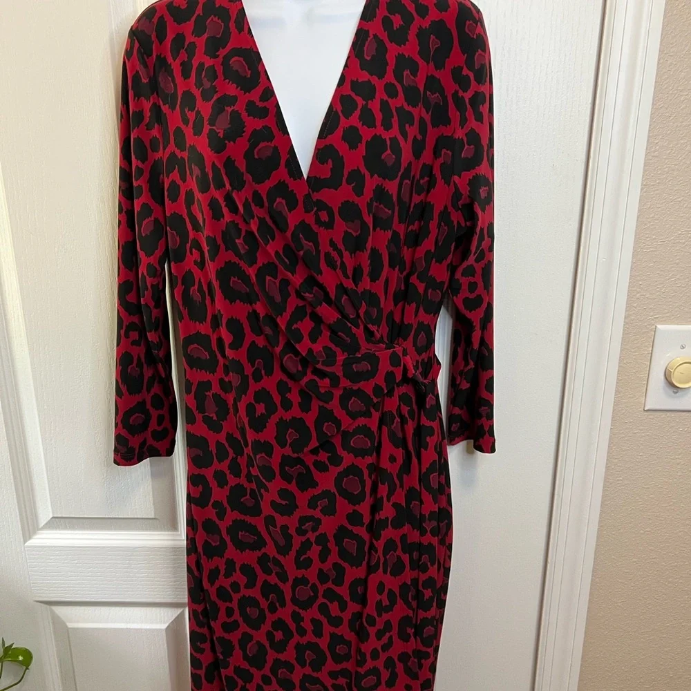 NWT Anne Klein Red and Black Animal Print Dress - Picture 1 of 5